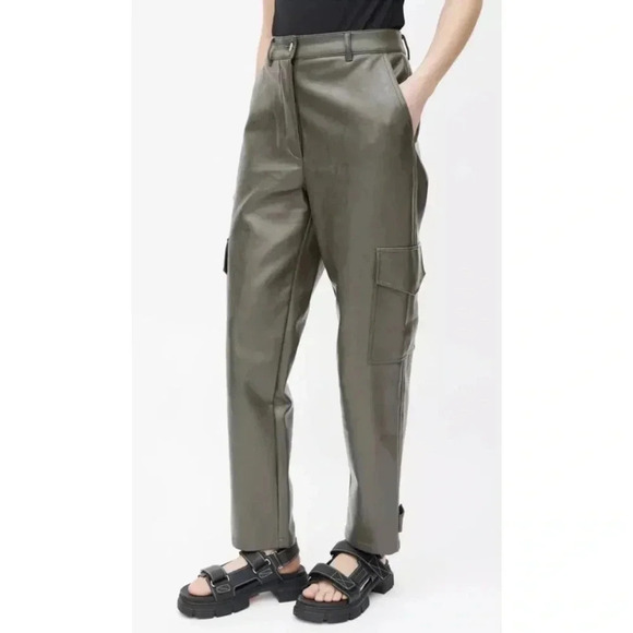 Size 00 Aritzia Wilfred Faux Leather Modern Cargo Pockets Ankle Grey Pan… - Picture 2 of 11